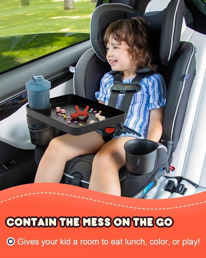 SEVEN SPARTA Car Seat Tray for Kids Toddler Travel with Soft Rubber Base | 360° Rotatable and Removable Cup Holder Snack Tray for Food Color and Play for Family Road Trip Essentials, 1, Standard Base - Image 5