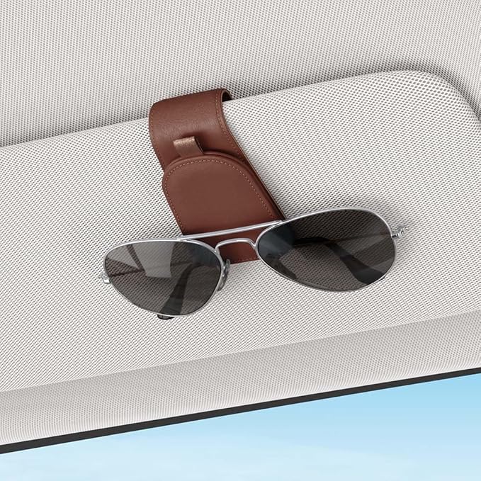 Sotfamily Magnetic Sunglass Holder for Car Visor, 2 Packs, Faux Leather | Strong Magnetism, for Most Car Visors, No Marks on Visor, Gift-Ready Packaging, Sunglass Organizer, Car Accessories for Men - Image 2
