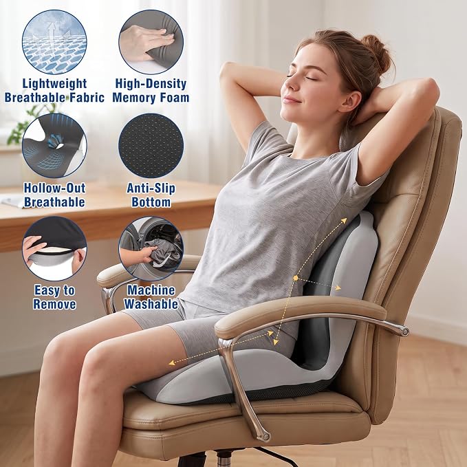 Car Seat Cushion Office Chair Cushion with Lumbar Support Pillow | Ergonomic Seat Cushion for Relieve Sciatica & Tailbone Pain, Ideal for Car Driving Truck Office Chairs Wheelchairs Home Use - Image 6