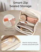 BAGSMART Travel Makeup Bag, Make Up Bag with Multiple Compartments for Organizer, Durable & Compact Cosmetic Organizer for Women for Travel Accessories (Beige) - Image 5