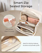 BAGSMART Travel Makeup Bag Large Capacity Cosmetic Bag, Wide-open Portable Make Up Bag Organizer for Women for Travel Essentials Travel-Size Toiletries Accessories Bottles, Brushes (Warm Gray) - Image 3