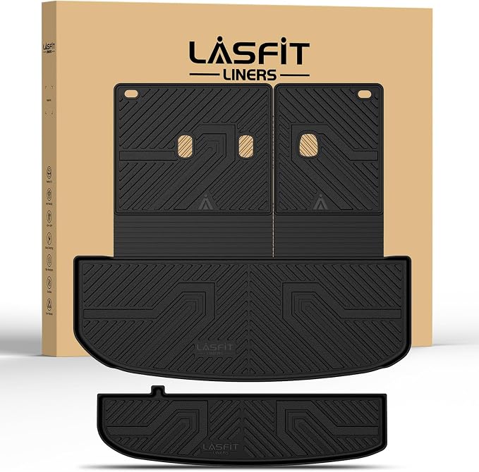 LASFIT Cargo Mats for Hyundai Palisade 2025 2024 2023 2022 2021 2020 | All Weather TPE Custom Fit Cargo Trunk Mat & Backrest Mats Accessories, Black by LASFIT