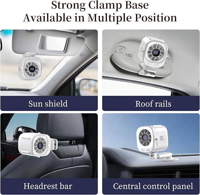 Car Fan for Driver & Backseat, Powerful Large Airflow Portable Fan with Extendable Arm, Rechargeable 3000mAh Battery, Magnetic Clip Mount, 5 Speeds, Quiet Cooling Fan for Car, Baby, SUV, Truck - Image 8