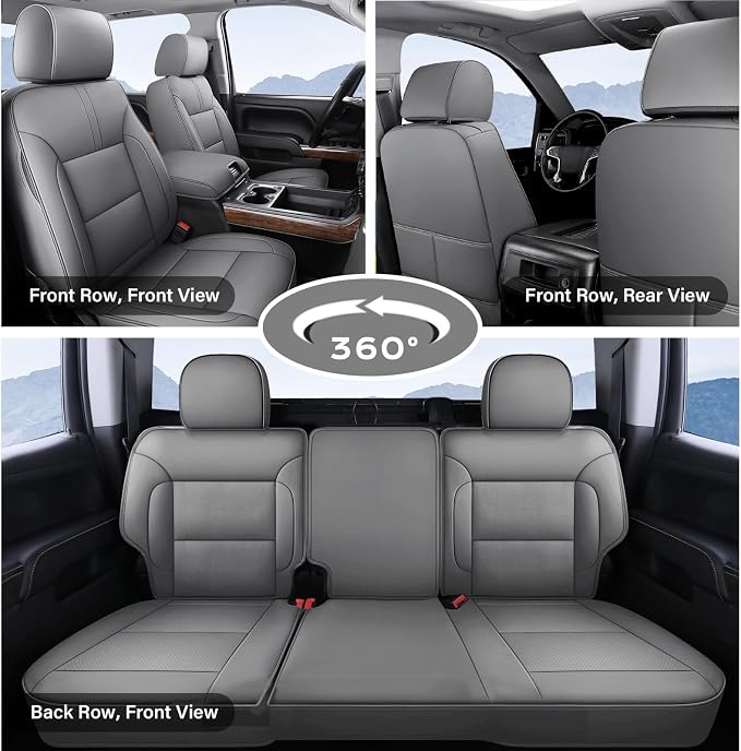 Coverado Silverado Seat Covers Full Set, Faux Leather Car Seat Covers Fit for Chevy Silverado GMC Sierra 2007-2013 & 2019-2026 1500, 2020-2026 2500HD 3500HD Crew Double Extended Cab(Gray) - Image 2