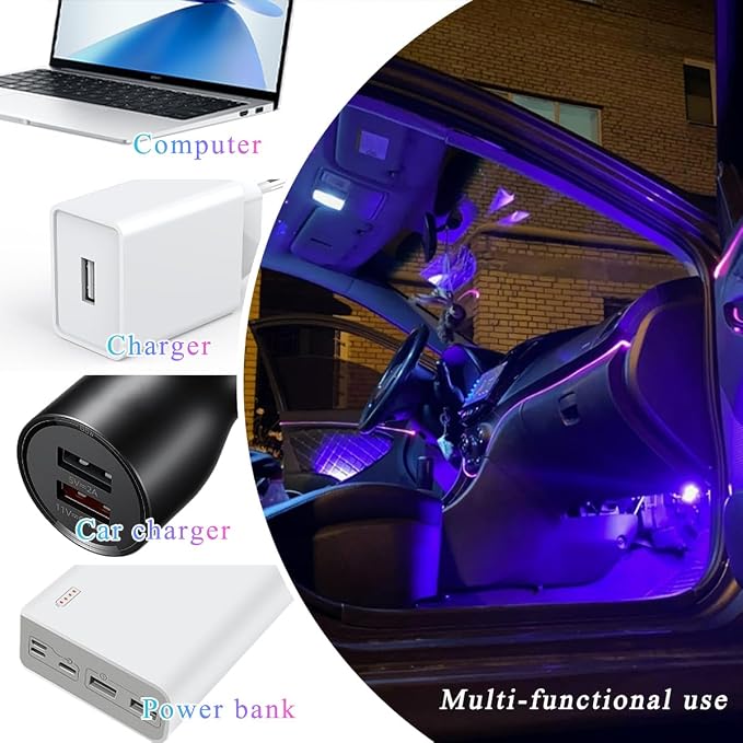 KVAEY USB Star Night Light, Adjustable Sound Activated Car Roof Atmosphere Lamp, Portable Romantic LED Auto Interior Ambient Light for Car, Bedroom, Party, Ceiling - Image 4
