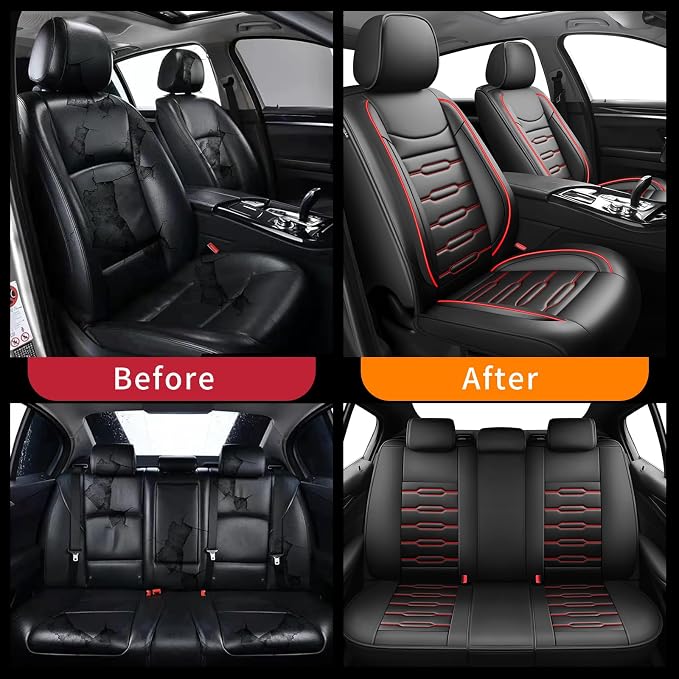 Car Seat Covers Compatible with Nissan Rogue 2014-2025 2026.Waterproof & Breathable Leather. Compatible with Airbag & Easy to Install. All - Weather Seat Cushion Protector(Full Set,Black+Red) - Image 5