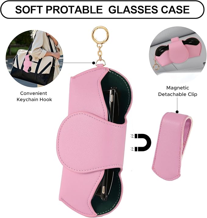 KINIVA Sunglasses Holder for Car Visor with Hanging Hook Portable Leather Glasses Storage Bag with Detachable Clips - Image 5