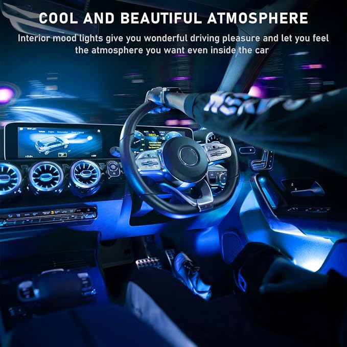 Ohleats Car LED Strip Light, 48 LED RGB Auto Interior Atmosphere Lights, Cigarette Lighter Under Dash Ambient Night Light, Interior Lamp Lighting Kit (Ice Blue, Cigarette Lighter) - Image 4
