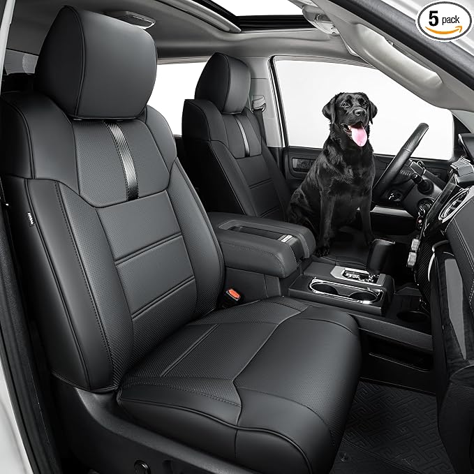 Super Cover for Toyota Tundra Seat Covers 2014-2021 (CrewMax only), Full Covered Leather Seat Protectors for Tundra 2021 2020 2019 2018 2017 2016 2015 2014 Truck Car Accessories with Carbon Fiber by DrCarNow