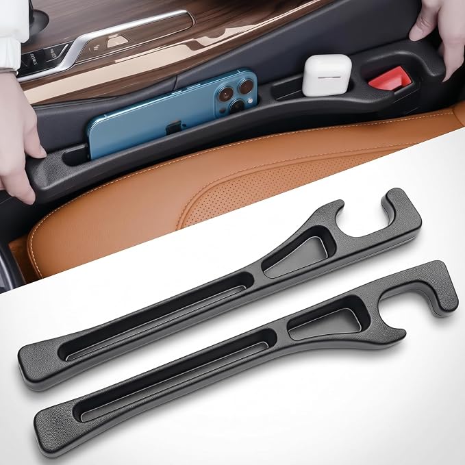 2 Pack Car Seat Gap Organizer, Seat Gap Filler Plug for Cars, SUVs & Trucks – Prevents Lost Items, Great for Rideshare, Daily Commute & Long Trips, Universal Fit PU Leather, Black by Cprnru