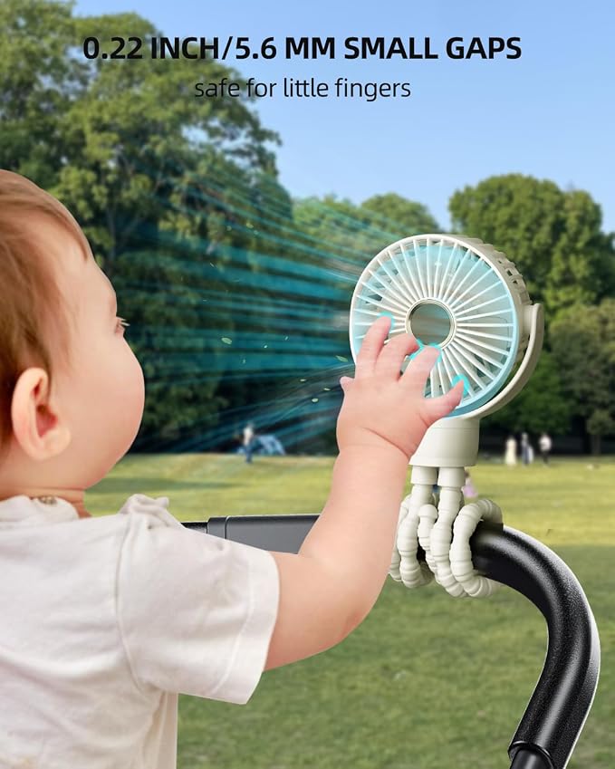 KIDEE Portable Stroller Fan, Mini Baby Fans Battery Operated, LED Display with 3 Speeds, Small Clip on Fan Desk Fans USB Rechargeable, Personal Handheld fans Fan for Travel Outdoor, Children Gifts - Image 4