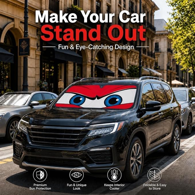 Car Windshield Sun Shade, Universal Fit Full-Size SUV Pickup MPV, Angry Red | 63 x 33.86" Large Windshield Cover, Foldable Front Window Sunshade, UV Heat Protection, Cute Eyes Series - Image 7