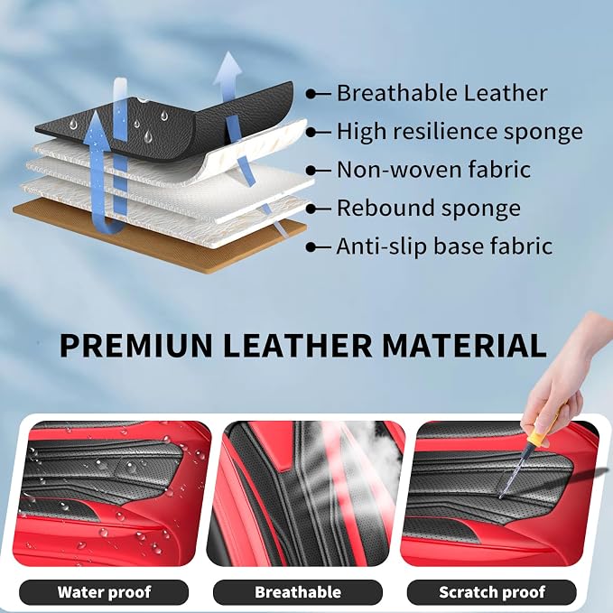 Fit Murano Car Seat Covers Premium Leather for Nissan Murano 2007-2025 2026. Waterproof， Breathable, Scratch-Resistant & All-Weather Seat Cushion Protector（2 Front Seats,Red&Black - Image 6