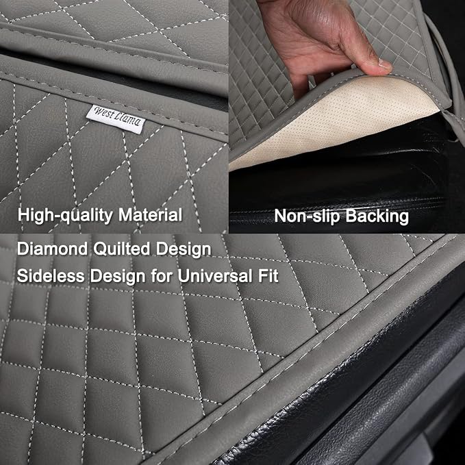 West Llama Pu Leather Car Seat Bottom Covers Protectors Include 1 Pair Front Driver Seat Pad Mat and 1 Rear Bench Cover Universal Fit 90% Vehicles,Gray - Image 5
