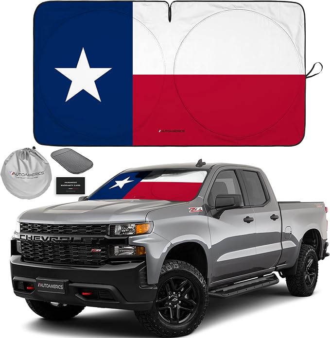 Autoamerics 1-Piece Windshield Sun Shade American Texas Flag USA Patriotic Design - Foldable Car Front Window Sunshade for Sedans SUV Truck - Blocks Max UV Rays and Keeps Your Vehicle Cool - Large by AutoamericsUS