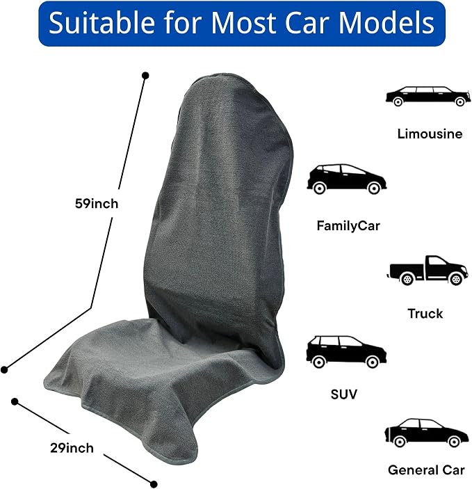 Waterproof Car Seat Cover for Front Seats, Protector for Cars SUVs Trucks, Sweat Towel Seat Covers Bucket for Gym,Workout,Beach,Hiking,Running and Swimming (Grey, 2PCS) - Image 6