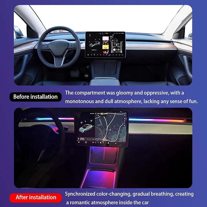 LED Car Ambient Lighting Strip for Tesla High Brightness with APP Control Multiple Colors and Car LED Strip Lighting Neon Lights for Model 3/Y (Dashboard& 4 Floor Lights) - Image 4