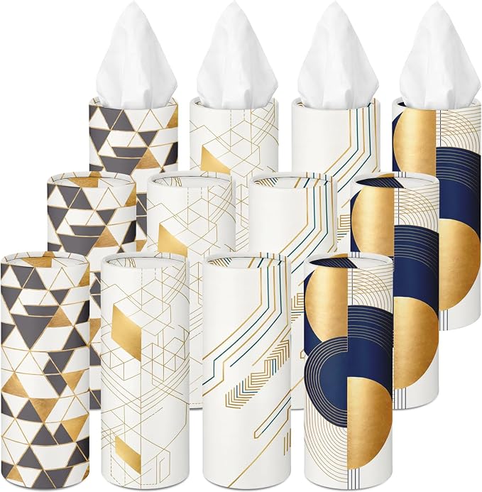 Arttown Car Tissue Holder for Cup Holder Facial Tissues 12 Pack Gold | Navy Bulk 3-Ply,Refillable Marble Print Cylinder Tissue Boxes,Fit Car Home Office School (600 Sheets Total,50 Sheets Each) - Image 7