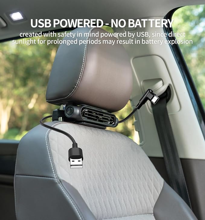 Car Seat Fan for Driver & Backseat - 2026 Upgraded Mini Portable USB Back Cooling Fan Kids Baby Quiet headrest Neck Fan Accessories with 3 Adjustable Wind Speeds for Almost Vehicle Jeep Van RV Truck - Image 5