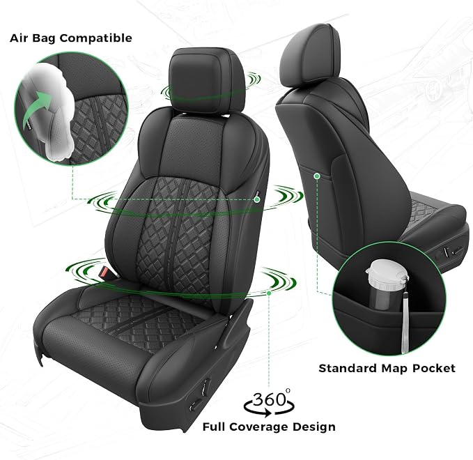RIDEPOSH Custom Leather Seat Covers for Toyota Tacoma Double Cab 2024-2026 | full set, BK, OEM fit, premium waterproof leather, anti-slip, extra pockets, long-term durability, airbag compatible - Image 3