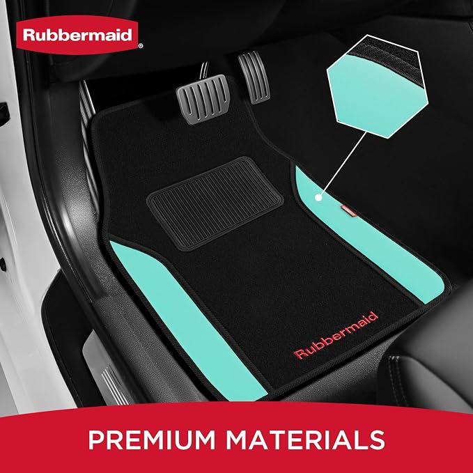 Rubbermaid Car Mats, Carpeted Floor Car Mat with Faux Leather & Built-in Heel Pad, Two-Tone Car Rug Floor Mats, Stylish Carpeted Floor Mats for Cars, Trucks & SUVs Mint Color - Image 2
