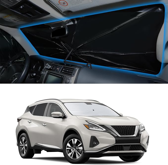 Windshield Sun Shade Umbrella for 2015-2026 Nissan Murano | Full covered for windshield, Block UV Rays, Heat Reduction, Easy to install, Durable & Fold Up Small by YYCKE