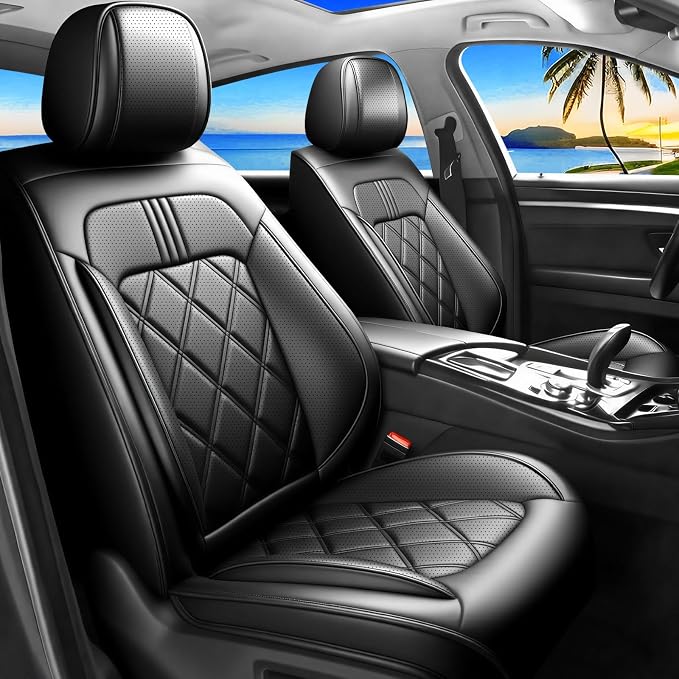 Car Seat Covers Custom Fit for KIA Sorento 2008-2026, Premium Full Coverage Leather Automotive Seat Protectors, All Seasons Waterproof Breathable, Airbag Compatible (Full Set, Black) by Unknown
