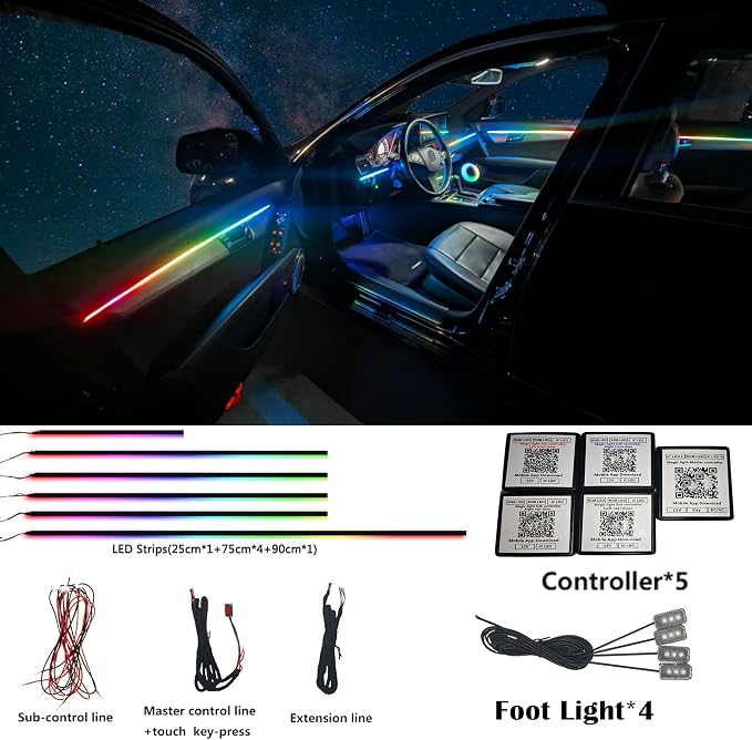 Dreamcolor Acrylic Interior Car LED Strip Light, RGB 10 in 1 Fiber Optic Ambient Lighting Kits, 16 Million Colors Sound Active Function Car Neon Lights with Wireless APP - Image 2