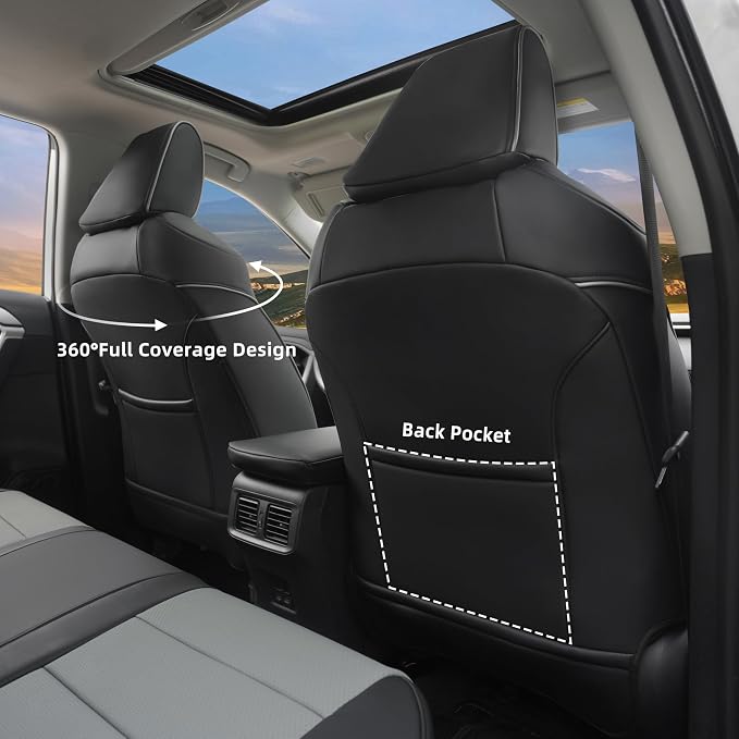 Lolcar Rav4 Seat Covers Custom Fit for Toyota Rav4 (for Hybrid) 2019-2025 LE,XLE,XLE Premium,Limited,Woodland Edition, Leather Truck Seat Cover Full Set for SUV,Faux Leather(Black/Gray) - Image 4