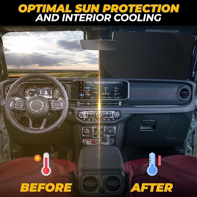 Autovir Windshield Sun Shade for Jeep, 280T UV Sun Blocker, Visor Shield | 280T Thickened | Blocks 99% Heat | Fit for Gladiator | Rubicon | Wrangler - Image 2