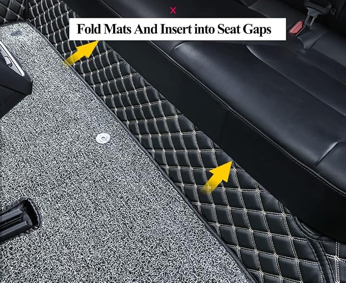 Compatible with Tesla Model Y Juniper Refresh 5 Seat 2026(Not fit Standard) Floor Mats Luxury Leather + Topper Carpet Floor Liners All-Weather (Black/Beige) - Image 2
