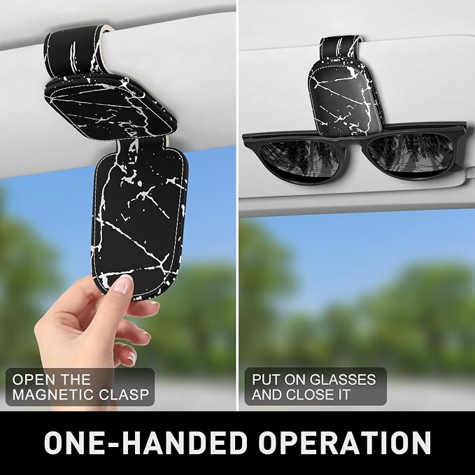 Sunglasses Holder for Car Visor, Magnetic Leather Car Sunglass Holder, Car Sun Visor Glasses Hanger Clip, Car Interior Accessories for Women Men, Fits All Size Eyeglasses - Image 6