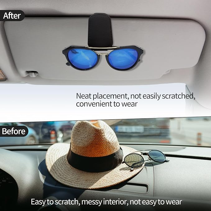 2-Pack Magnetic Sunglass Holder for Car Visor - Suede （Black） | Premium Suede Wrapped, Aluminum Core, Magnetic Grip, Clip to Visor, Holds Eyewear/Cards, Fits Most Vehicles - Image 3