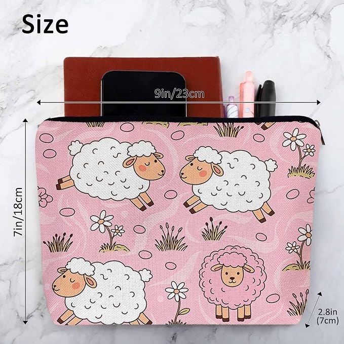 Makeup Bag For Purse Sheep, Farm Animal Weed Flower Sheep Cosmetic Bags For Women With Zipper Travel Toiletry Pouch Makeup Bags Makeup Organizers Purse For Toiletries Cosmetics - Image 4