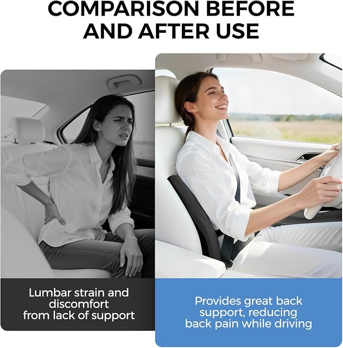 BEBAS Ergonomic Lumbar Support Pillow for Car, Memory Foam Car Back Cushion | Comfort Lumbar Pillow for Back Pain Relief, Breathable Washable Cover, Fits for Driving, Office, Wheelchair, Black - Image 5