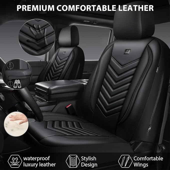 CAR PASS 3D Foam Faux Leather Seat Covers Front Seats,Waterproof Leather Front Seat Cover for Cars,Luxury Universal Fit for SUV Truck Sedan Automotive, Armrest Airbag Compatible Anti-Slip, Black - Image 9