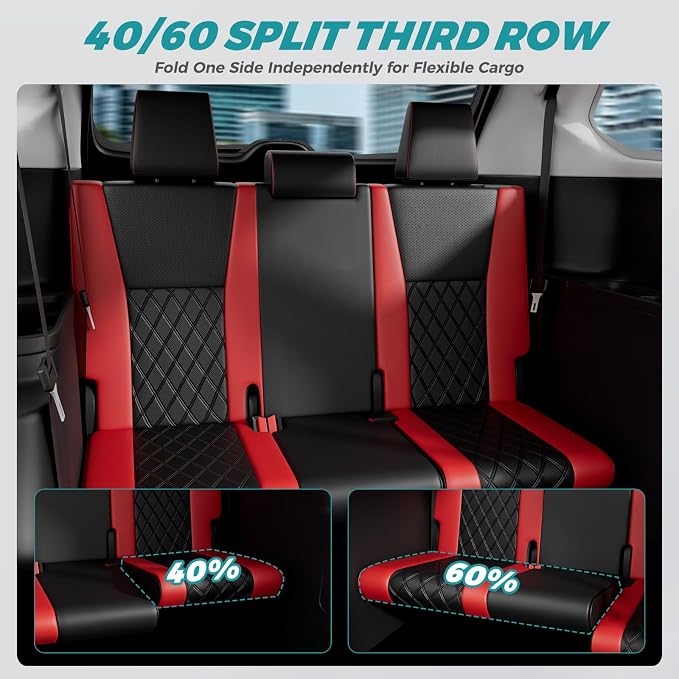 Custom Seat Covers for Toyota Grand Highlander 2024-2026 7 Seats | black red, faux leather, 2nd row captain chairs, waterproof, breathable, airbag compatible, stain resistant - Image 6