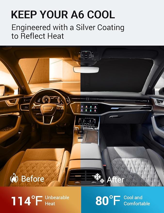 Proadsy Custom Fit 2019-2025 Audi A6 Windshield Sun Shade, Blocks Heat | 240T Heat Shield, Drops Temp 54°F, Blocks 99% UV, Prevents Dashboard Cracking, Summer Parking & Beach Trips, Easy Twist-Fold - Image 3