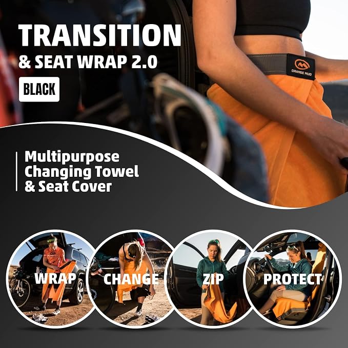 Transition & Seat Wrap V2.0 Black Car Seat Cover Towel | Automotive seat cover, changing kilt and multipurpose towel, quick-dry wrap for athletes and outdoor use - Image 2