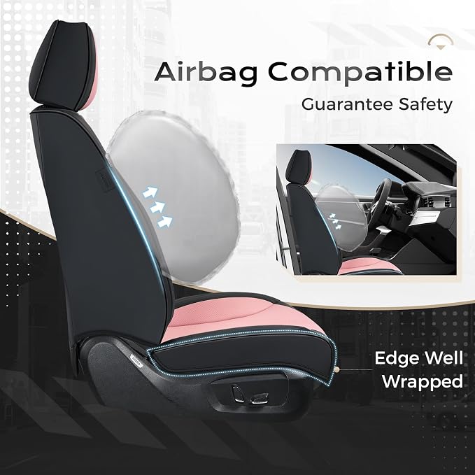 Coverado Car Seat Covers Full Set, Front Seat Covers with Lumbar Support and Back Seat Cover Waterproof Leather Automotive Seat Cover, Universal Car Interior Protectors Cushion for Most Cars - Image 3