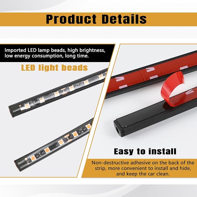 wuyaoyao Car LED Strip Light, Ambient Lighting Kit w/USB Port, White | 12V 24 LED Lights for Decor, RGB Neon Atmosphere Lamps, Under Dash Ambient Night Light, Universal Car Accessories - Image 3