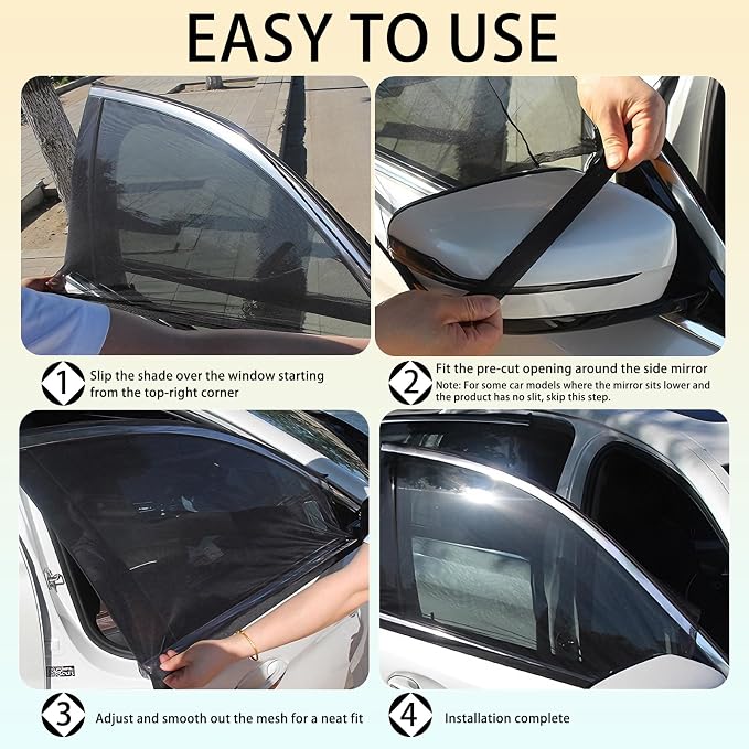 2 Pack Breathable Mesh Car Window Sun Shade Cover, 22.8"*24" | Car Window Screens, UV Protection Sunshade, Mosquito Net Curtain, Protect Privacy for Pets/Family - Image 4