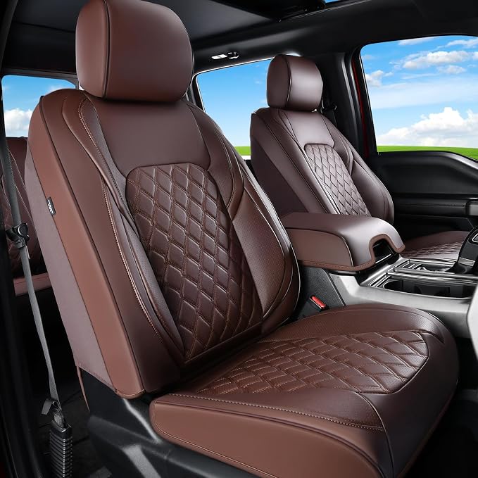 Huidasource Ford Custom Seat Covers, Car Seat Cushion Cover Fit for 2015-2026 Ford F150 SuperCrew & 2017-2026 F250 F350 F450 Super Duty Crew Cab XL XLT Lariat King Ranch Platinum(Full Set/Coffee) by Huidasource