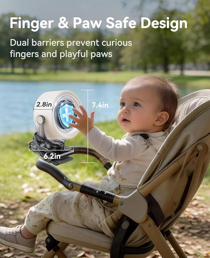 KIMMOO 4000mAh Rechargeable Portable Clip on Fan-100-Speed Touch Control, LED Display, 360° Rotate Quiet Turbo Desk Fan, Small Battery Operated USB Fan for Stroller Bed Travel Camping Golf Gym (White) - Image 8