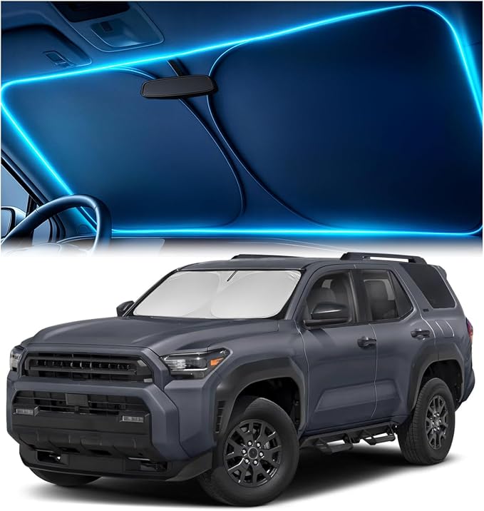 Windshield Sun Shade for Toyota 4Runner 2010-2024 2025 2026 – Custom Fit Sun Shield with Mirror Cut‑Out, Blocks Heat & UV, Foldable with Storage Pouch - Toyota 4Runner Windshield Sunshade by Autopect