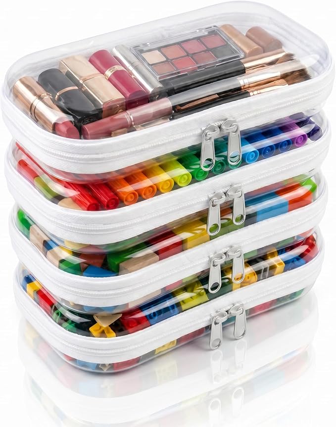 4 Pack Clear Hard Shell Zipper Case, Small Diaper Bag Organizer Pouches, Heavy Duty Crush-Proof Clear Zipper Pouches for Purse & Tote, Travel Makeup Bag for Toiletries, Electronics, Toys by Unknown