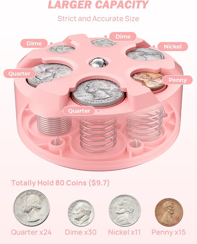 JOYTUTUS Universal Coin Holder, Large Capacity Coin Holder for Car, Portable Car Change Holder Coin Organizer, Car Trucks Accessories, Coin Sorter for Car & Wallet & Pocket,Pink - Image 2