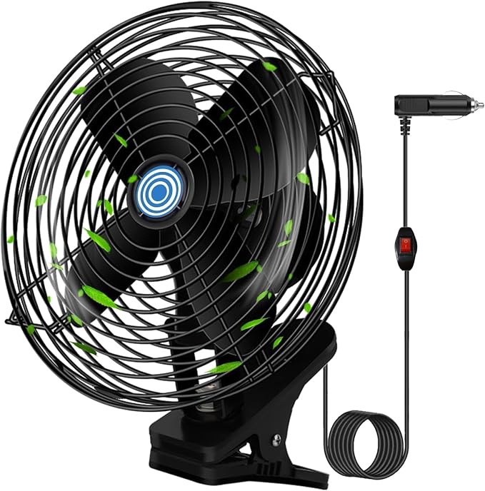 Ultra-Quiet Portable Car Fan, 8 Inch clip-on Cigarette Lighter Fan, All Metal 12V Golf Cart Fan, car seat fan, car cooling fan with Clip Cigarette Lighter Plug forTruck, Boat, Buses, Tractor,Camper by Unknown