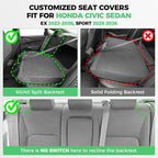 RIDEPOSH Custom Fit Seat Covers for Honda Civic 2022-2026 | Sedan EX 2022-2026, Sport 2025 2026, Faux Leather, 60/40 Split Rear, Rear Armrest, Waterproof, Airbag Compatible, Full Set - Image 2