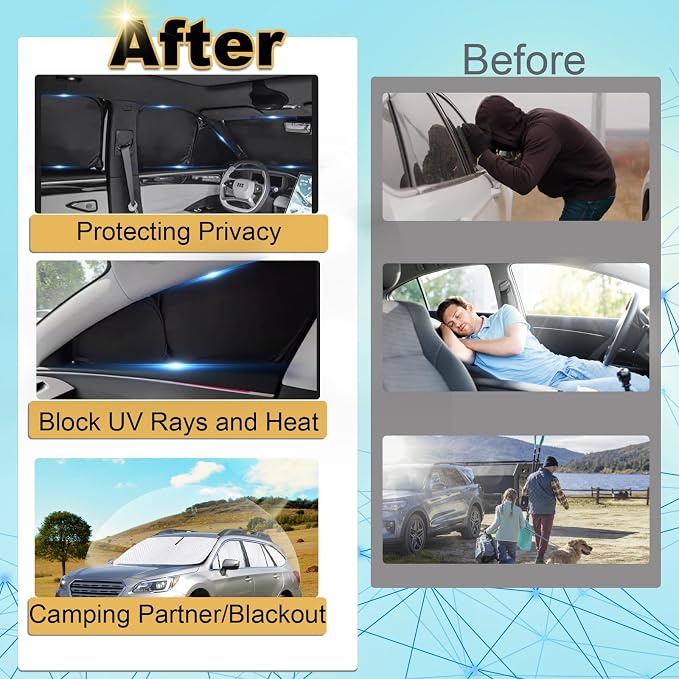 KMF 8pcs Thicken Sun Shades for Mazda CX-50 Accessories 2023-2025, Custom Full Window Sunshade Car Window Covers for Windshield Side Rear, UV Block and Blackout Privacy for Car Camping Outdoor - Image 6